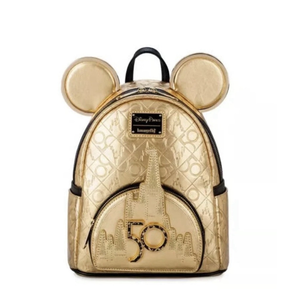 Disney 50th Anniversary Leather Gold Mickey Castle Loungefly Backpack